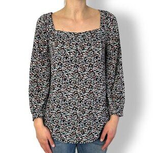 Ann Taylor Ditsy Floral Square Neck Long Sleeve Blouse Sz XS Small Print